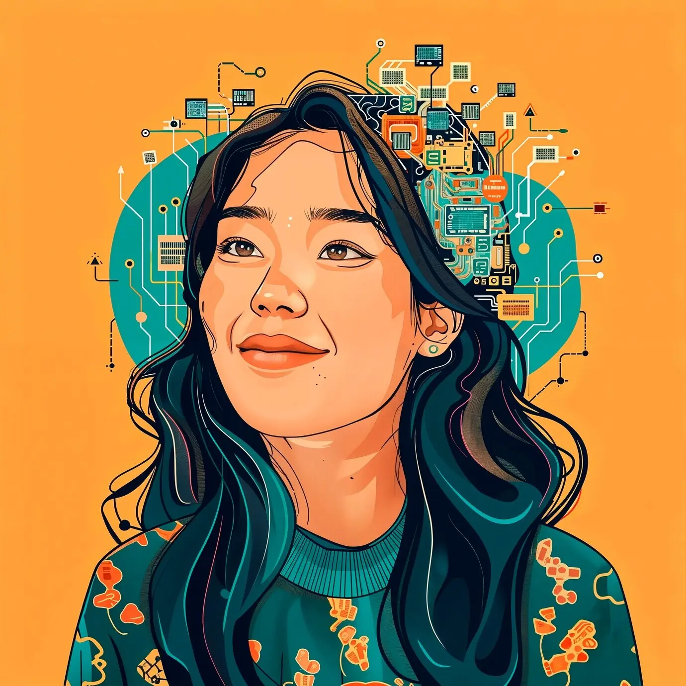 Цифровое художественное изображение фона технологий ИИ